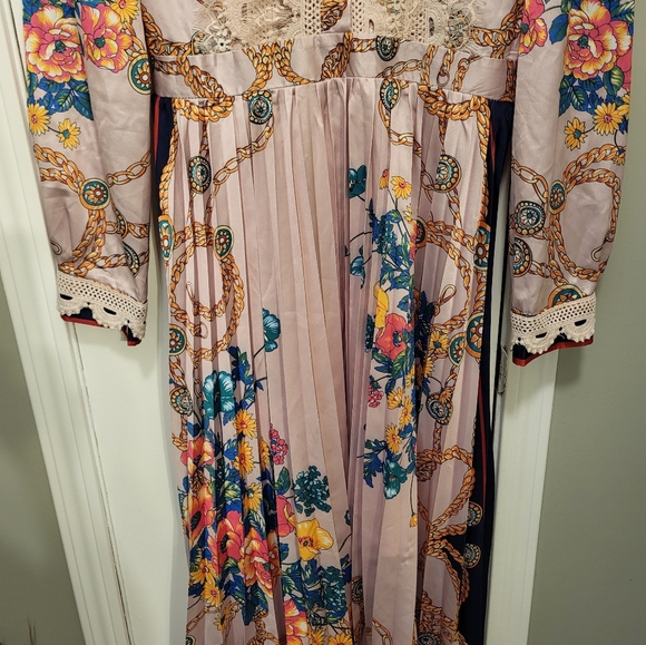 Dalia Macphee Terese Long Sleeve Pleated Midi Dress Size Small Pink - Picture 12 of 16